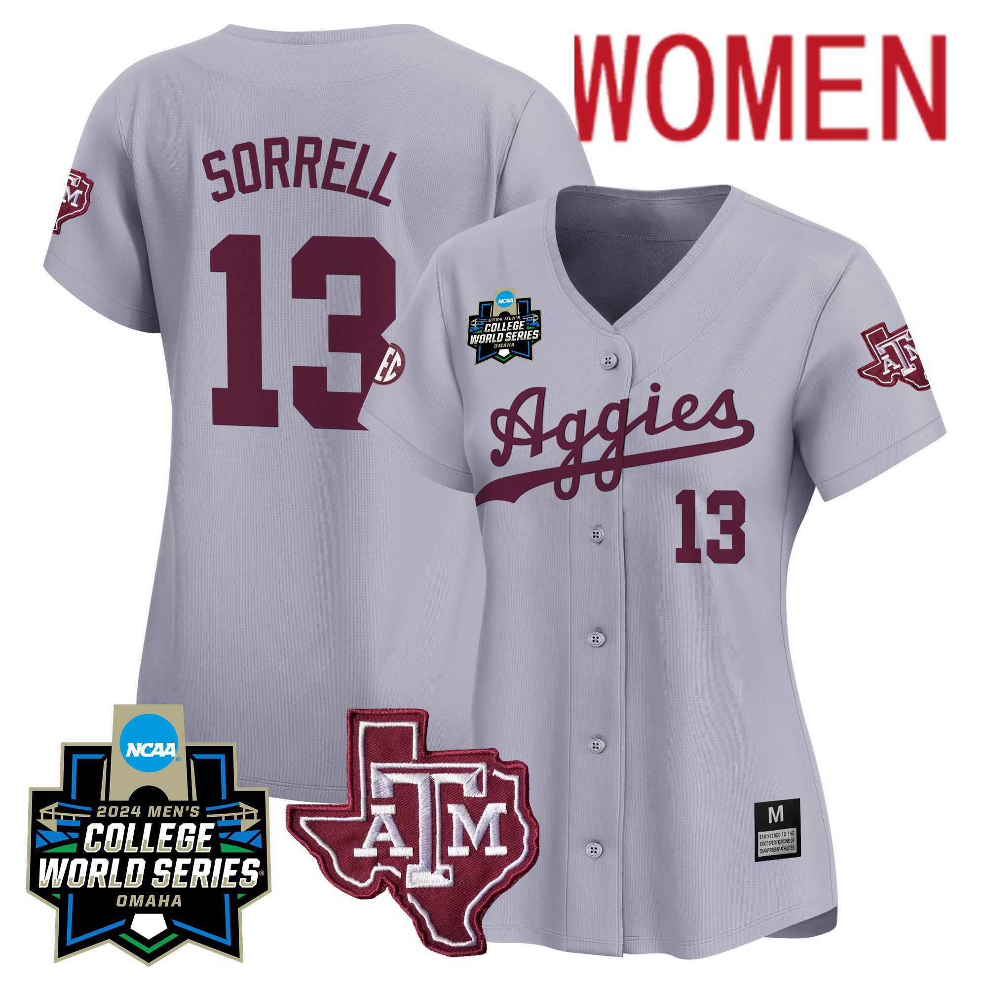 Women Texas A&M Aggies #13 Sorrell Grey 2024 College World Series Vapor Premier Limited NCAA Jersey->customized nfl jersey->Custom Jersey